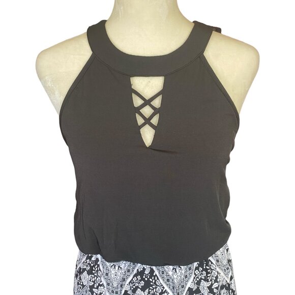 Three Pink Hearts women's black and white halter top sleeveless long maxi dress - Picture 5 of 12